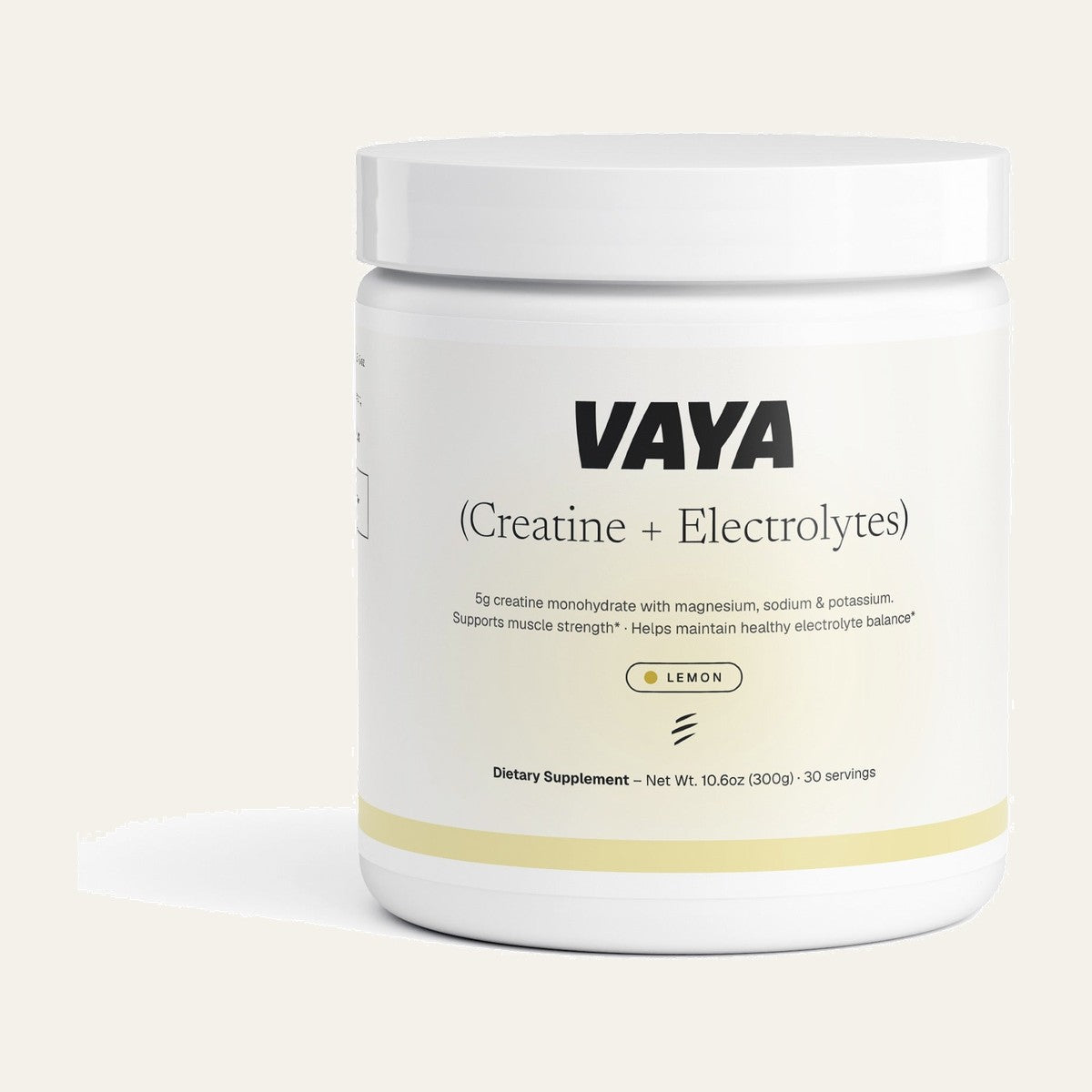 One tub of VAYA creatine and electrolytes, lemon