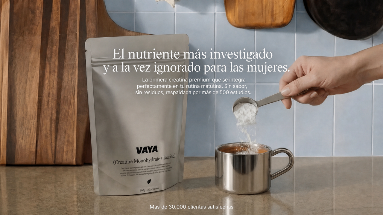 VAYA Creatina – pouch plateado, hero desktop (ES)