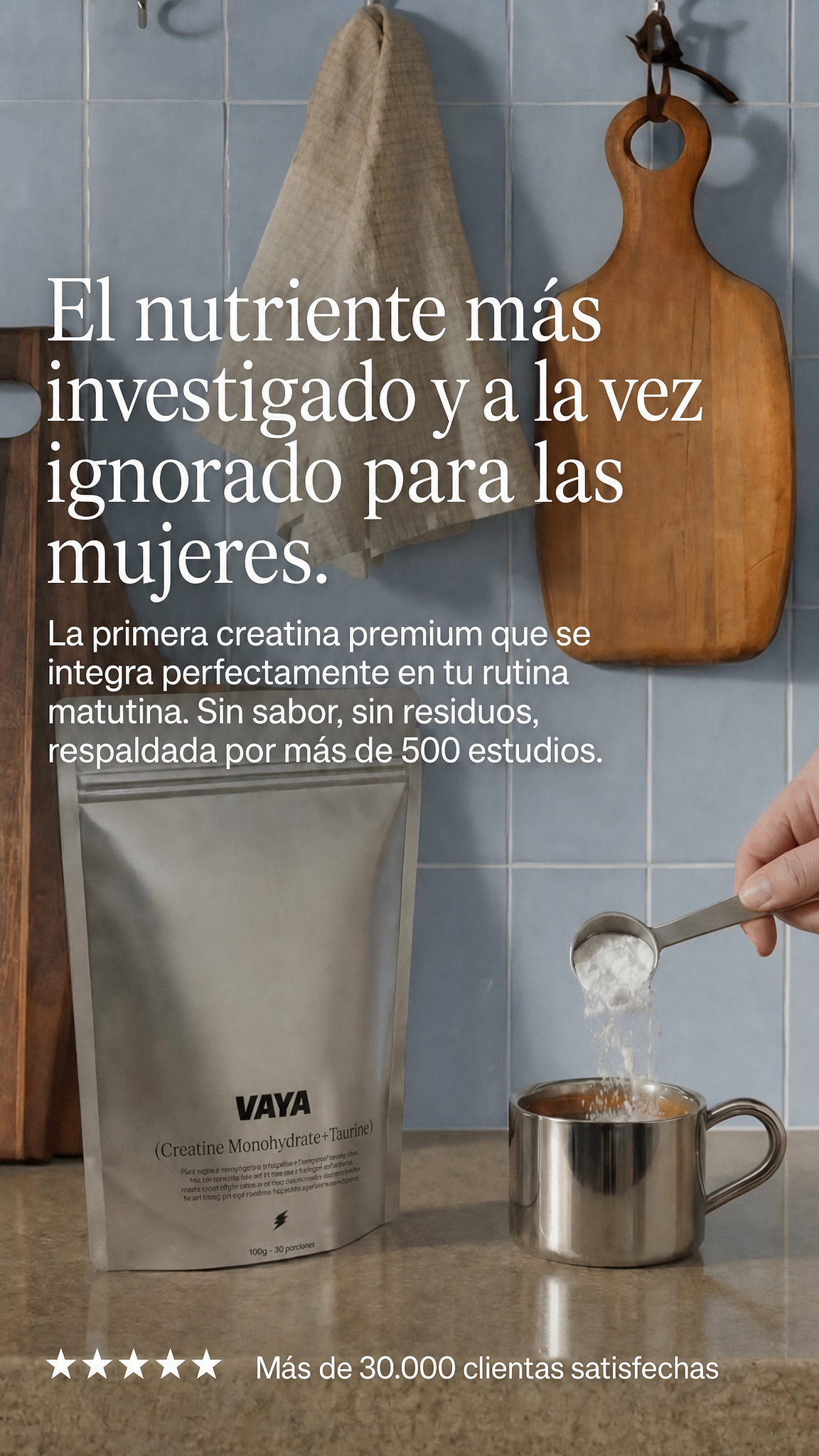 VAYA Creatina – pouch plateado, hero móvil (ES)